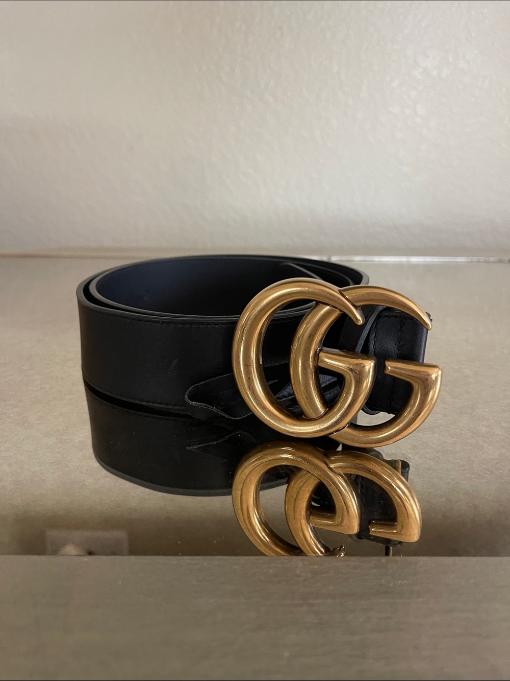 Gucci Black Leather Belt with Gold Double G Buckle
